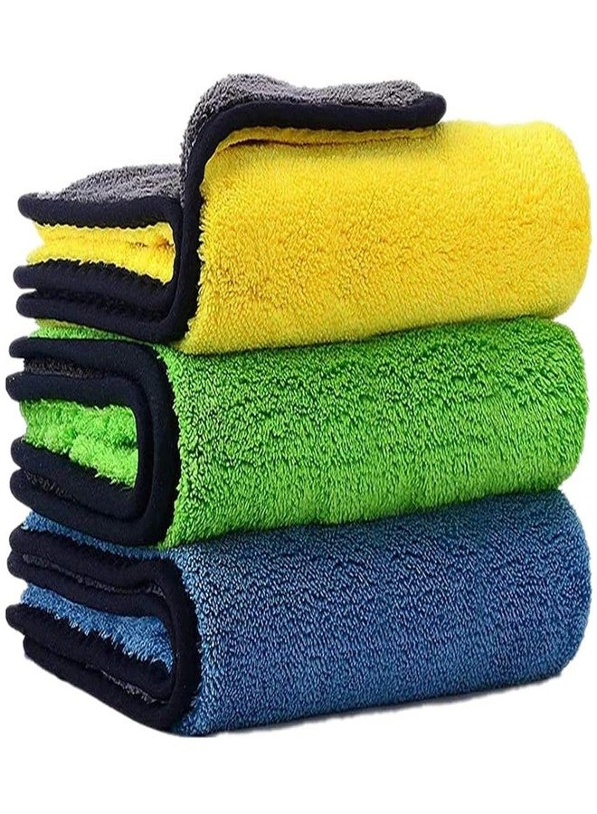 GIZMO Heavy Microfiber Cleaning Cloths for Car, Double Sided, Extra Thick Plush Microfiber Car Cleaning Clothes, Lint-Free, 1000 GSM (Size 40cmx40cm, Pack of 3, Color: Blue, Yellow, Green) - Image 1
